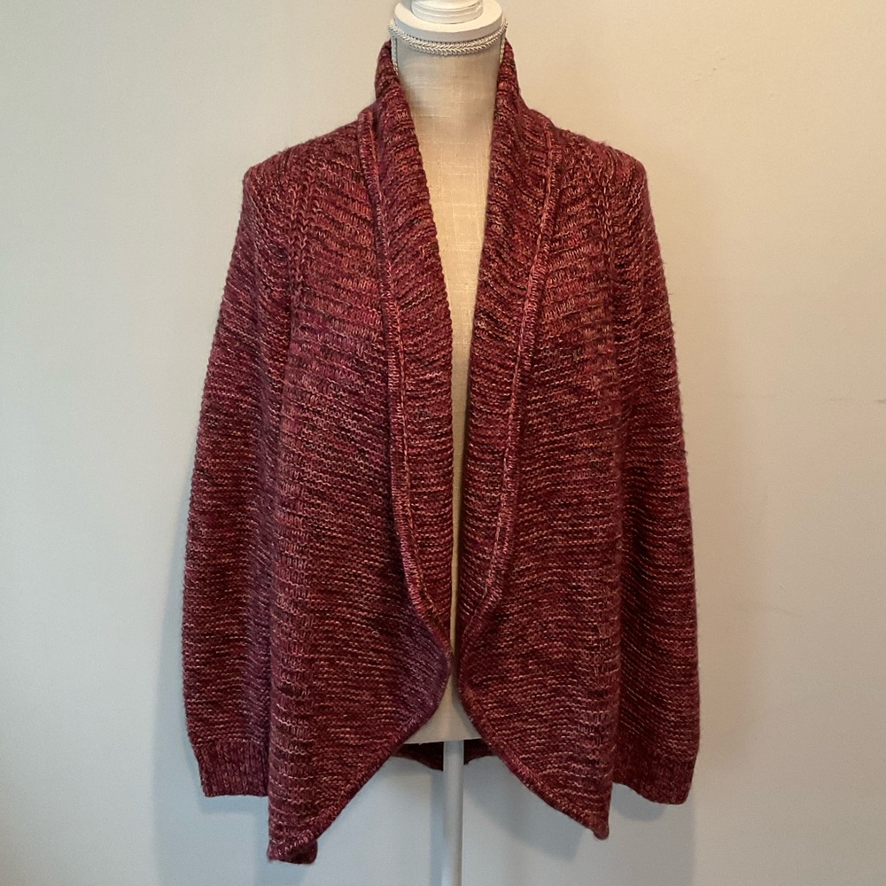 Christopher & Banks Women's Maroon Pink Open-Front Sweater - EUC